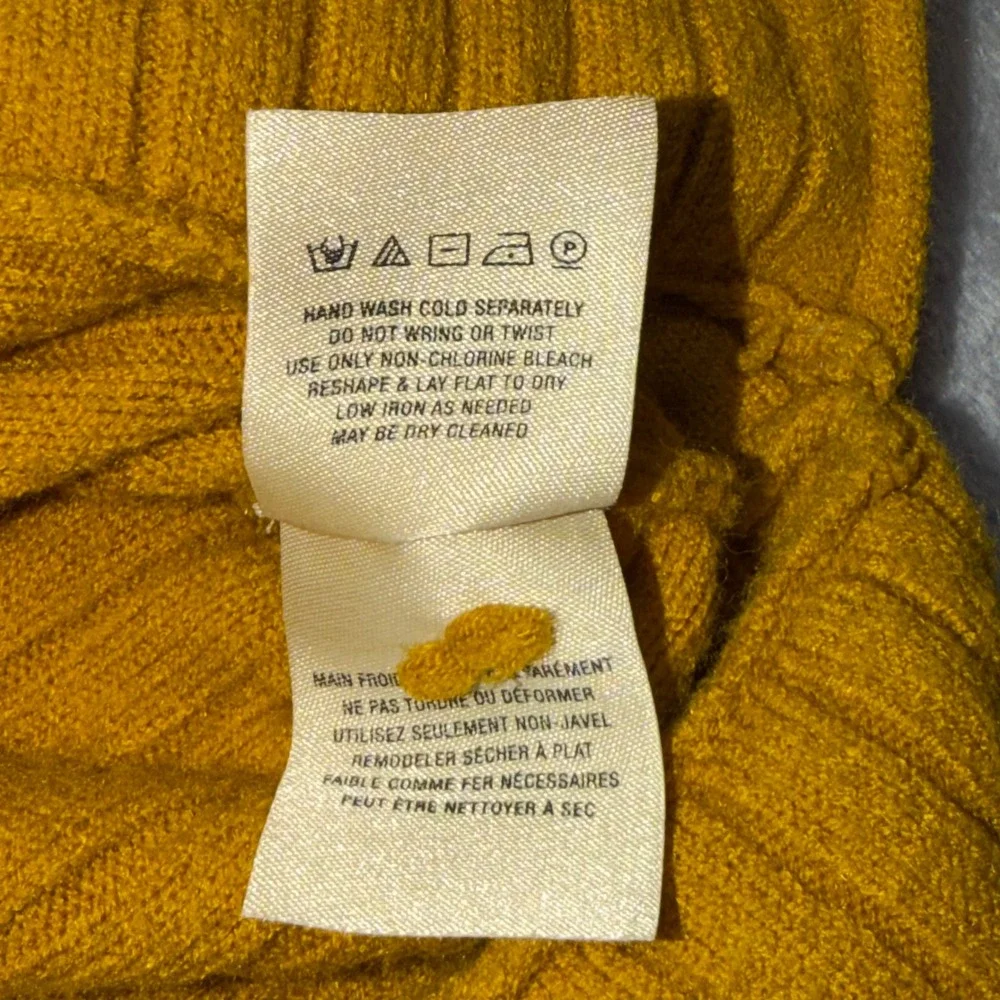 Anthropologie Moth Mustard Yellow Ribbed Cowl Neck High-Low Sweater Small Soft‎